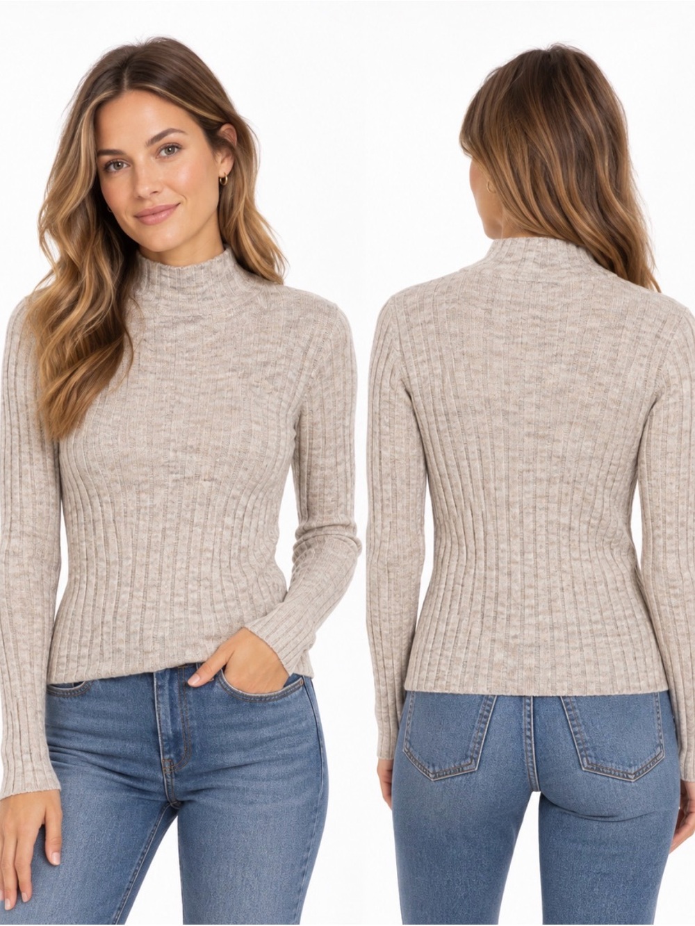 Madewell Alpaca Blend Ribbed Mock Neck Sweater Beige Size L